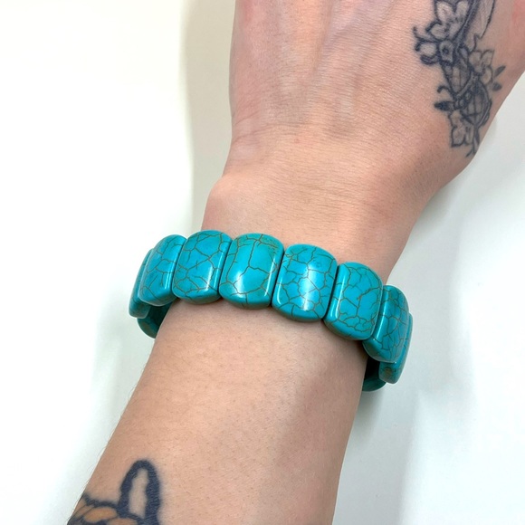 Jewelry - Vintage Y2K Turquoise Rectangular Stone Bead Bracelet